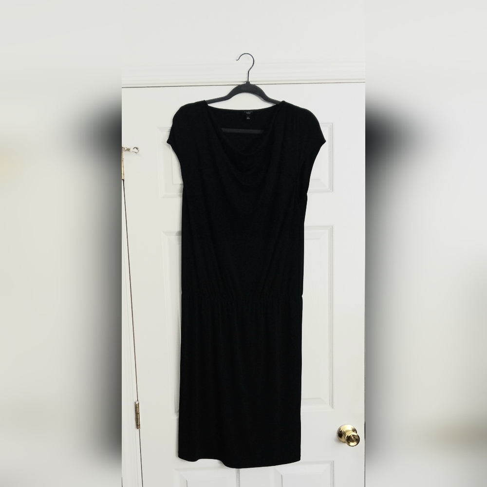 Talbots Dress Women's Size LP Petite Black‎ Cowl Neck Sheath Sleeveless Midi